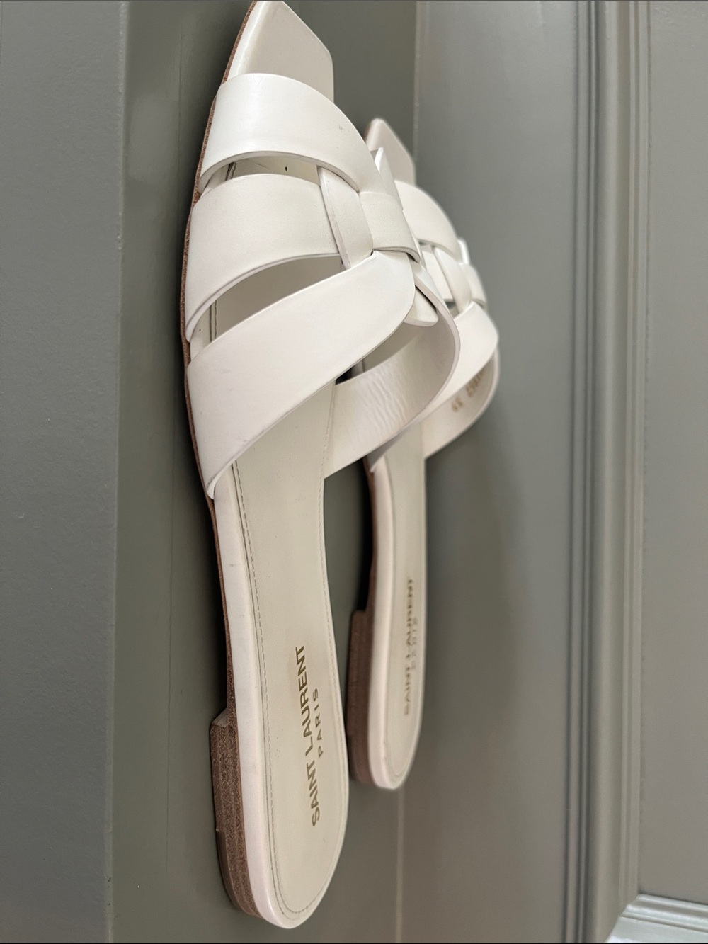 Saint Laurent Tribute Woven Slides - White Leather - Size 39 - Picture 4 of 10